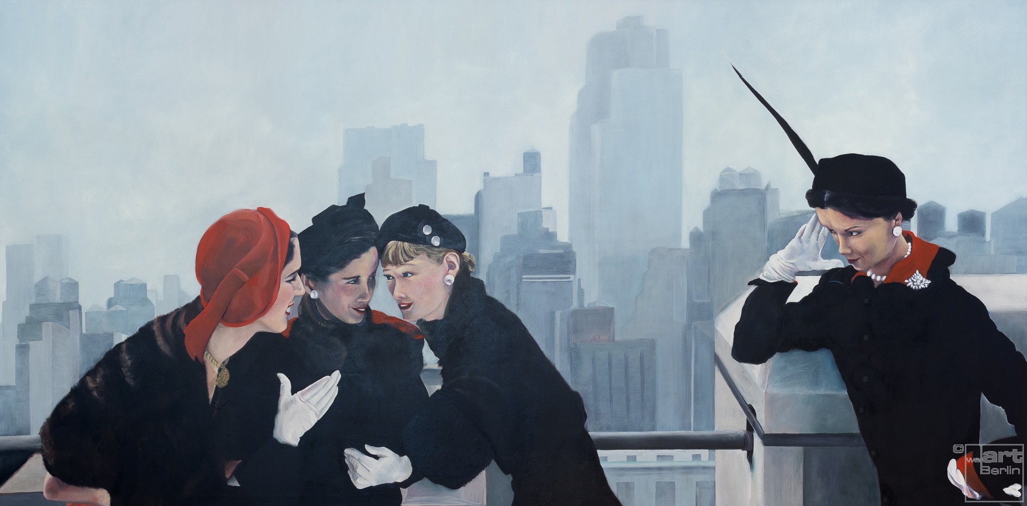 Drei Freundinnen | Malerei von Eva Nordal | Öl auf Baumwolle, realistisch