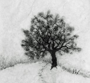 Baum im Schnee | Malerei von Künstlerin Simone Westphal, Papiermalerei