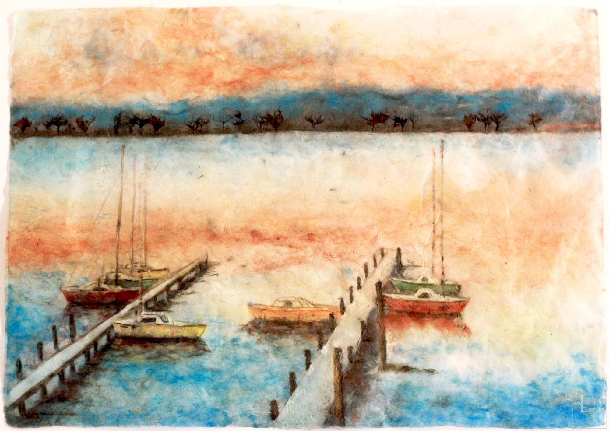 Boats on Wannsee | Painting by Simone Westphal | pulp painting, impressionist