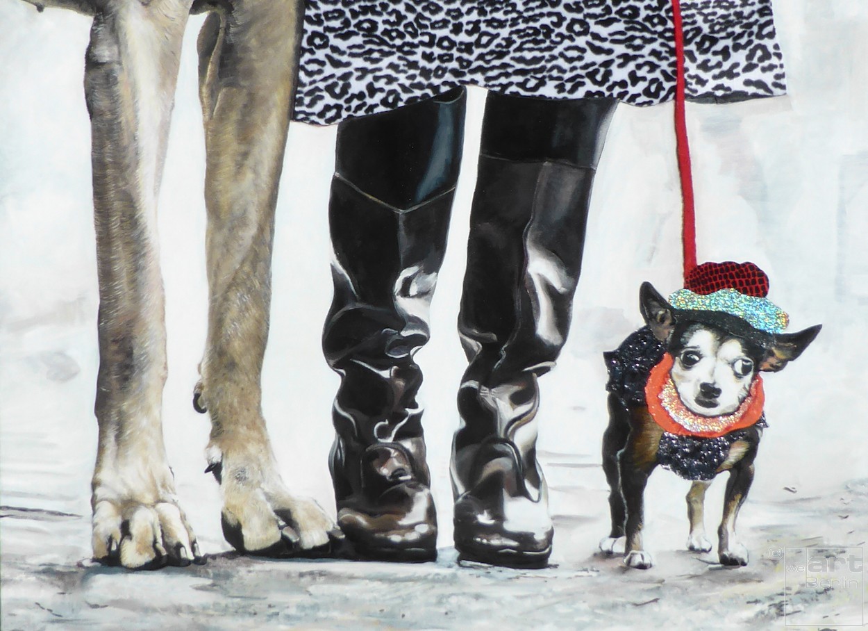 The party animal | painting by Eva Nordal | oil and textile on cotton, realistic art