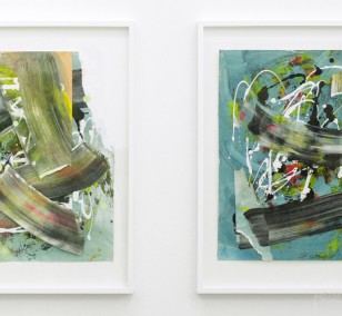 Paintings Spaces 6.1 & 6.2, framed, painting collages by Malwin Faber, acrylic and spray paint on paper
