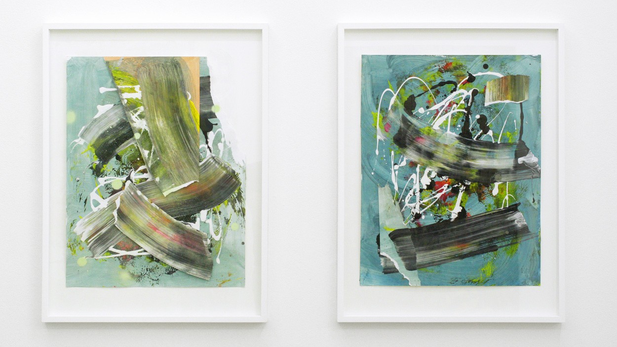Paintings Spaces 6.1 & 6.2, framed, painting collages by Malwin Faber, acrylic and spray paint on paper