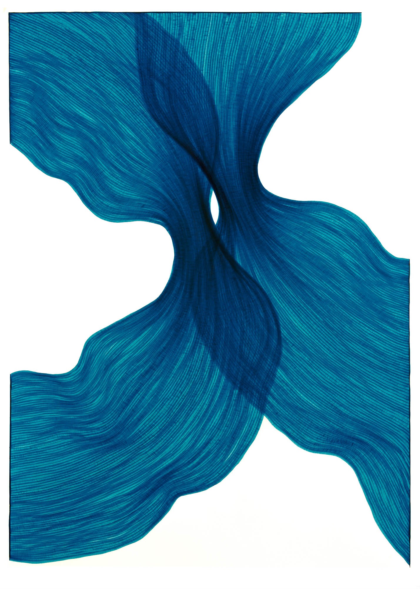 Sea Blue Sheer Folds | Lali Torma | Zeichnung | Kalligraphietusche auf Papier