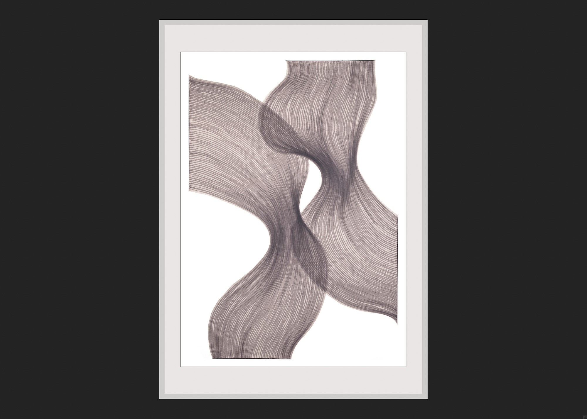 Smoky Lavender Sheer Folds | Lali Torma | Zeichnung | Kalligraphie-Tinte auf Papier - gerahmt